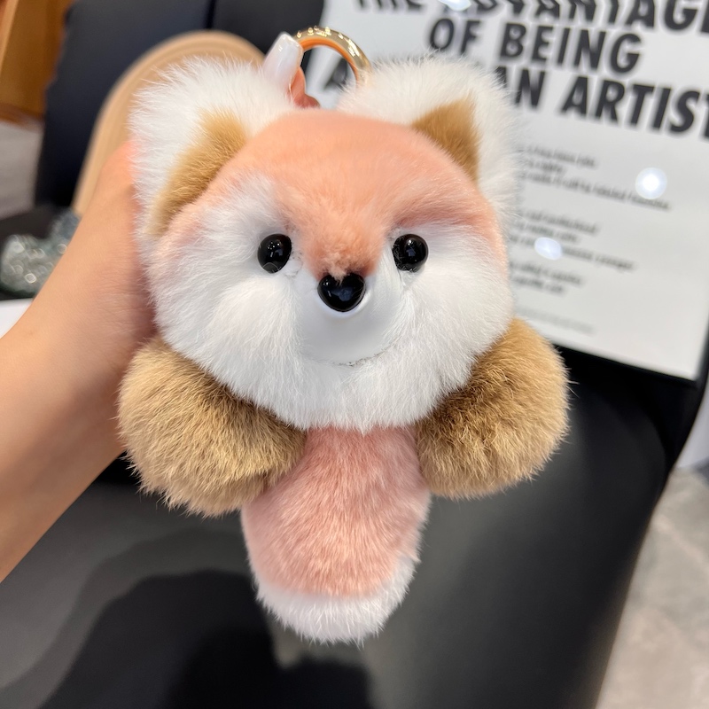 Real Rabbit Fur Bag Charm Key Chain Cute Little Fox Pendant Ins Doll Bag  Pendant Women Cute Car Keychain Real Fur Birthday Gift