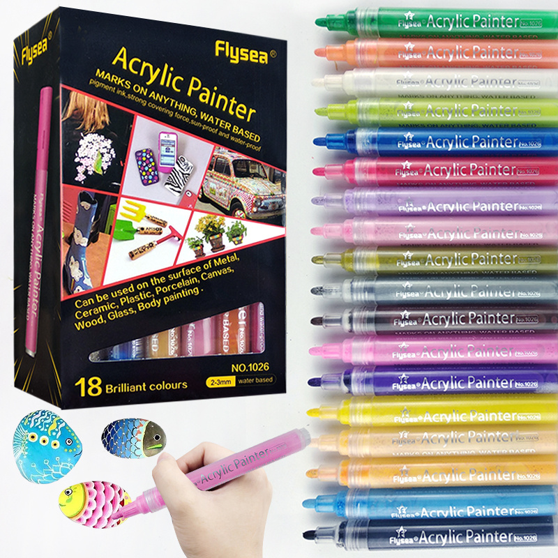 18 pcs Acrylic Paint Markers, Water-based Acrylic Ink Pens Set