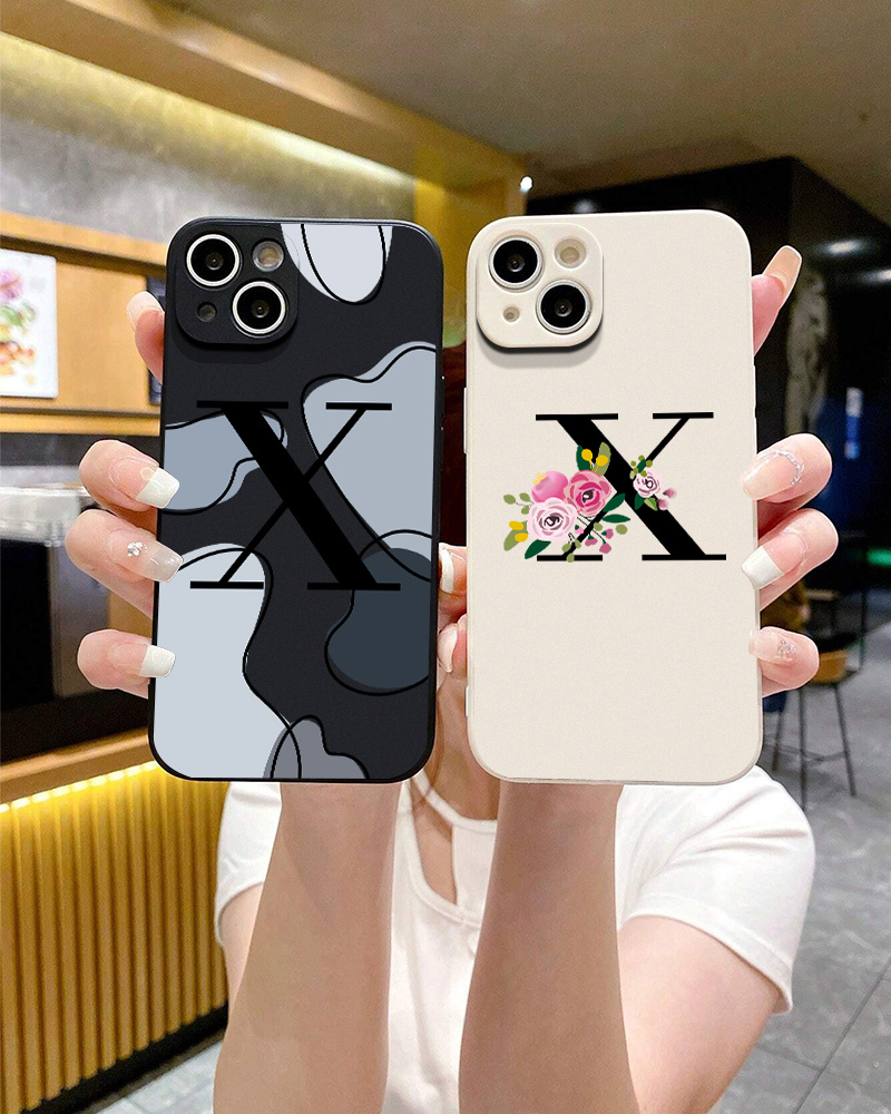 2pcs Silicone Phone Case Contrast Letter X Phone Case For Iphone 14 13 12  11 Pro