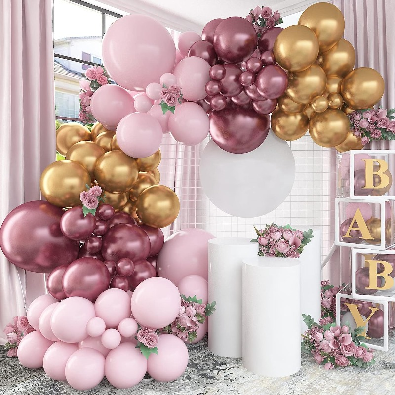 Kit d'arche de guirlande de ballon rose, 106pcs ballons blancs roses pour  fille Baby Shower, mariage, décorations d'anniversaire
