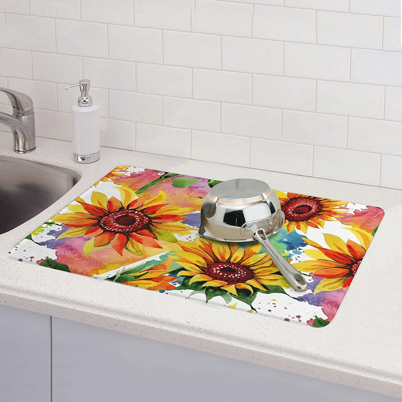 Sunflower Pattern Dish Drying Mat For Countertop - Temu