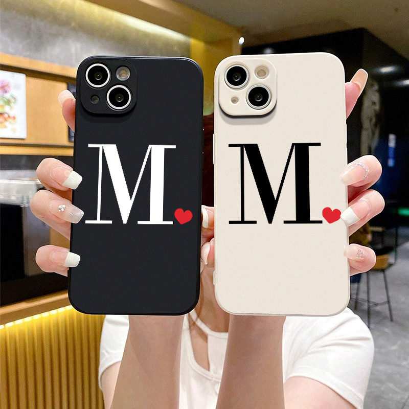 

2pcs Silicone Phone Case Heart & Letter M Phone Case For Iphone 14 13 12 11 Pro Max Mini Xr Xs Max X 8 7 14 Plus Se 2020 Camera Lens Protector Soft Cover Luxury Shockproof Fall Car Back Cover