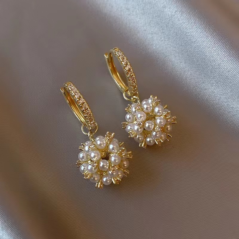 1pair shiny faux pearl zirconia pendant earrings for teen girls exquisite elegant party commemorative gift golden 5
