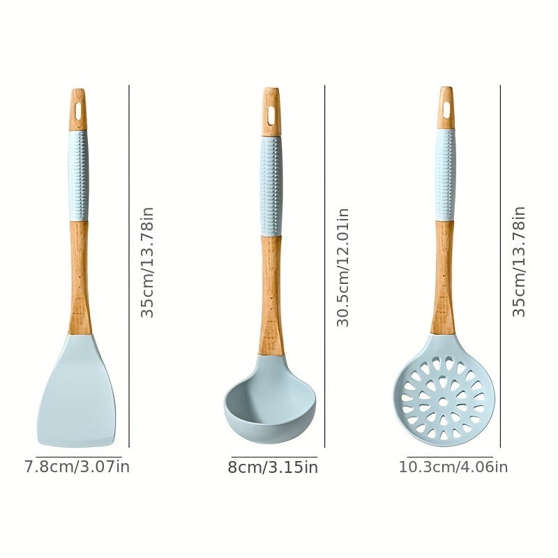 Blue Silicone Kitchen Utensils Set With Storage Rack Heat - Temu