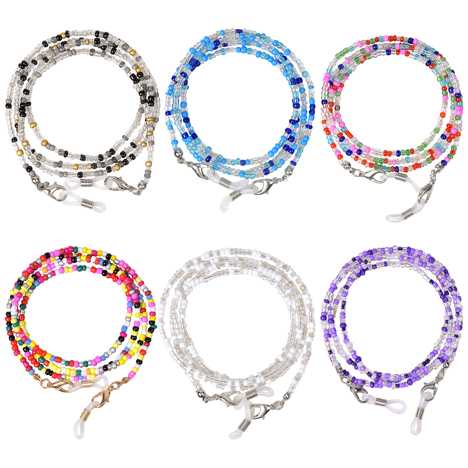 

6pcs Boho Beaded Glasses Chain Anti Slip Sunglasses Reading Glasses Lanyard Strap Color Block Fashion Mask Face Covering Eyewear Retainer