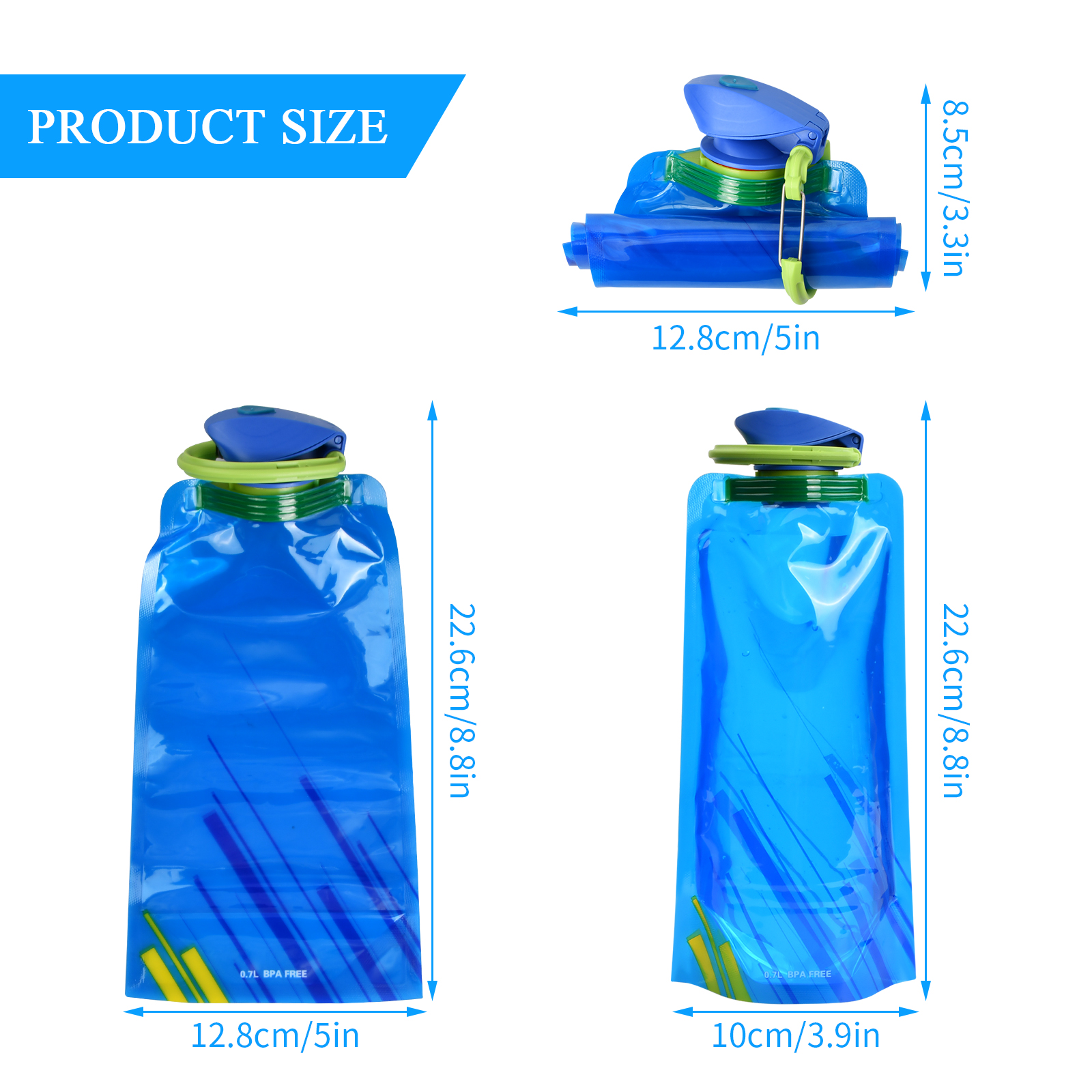 Folding Water Bottle 700ml Sports Travel Hiking Collapsible