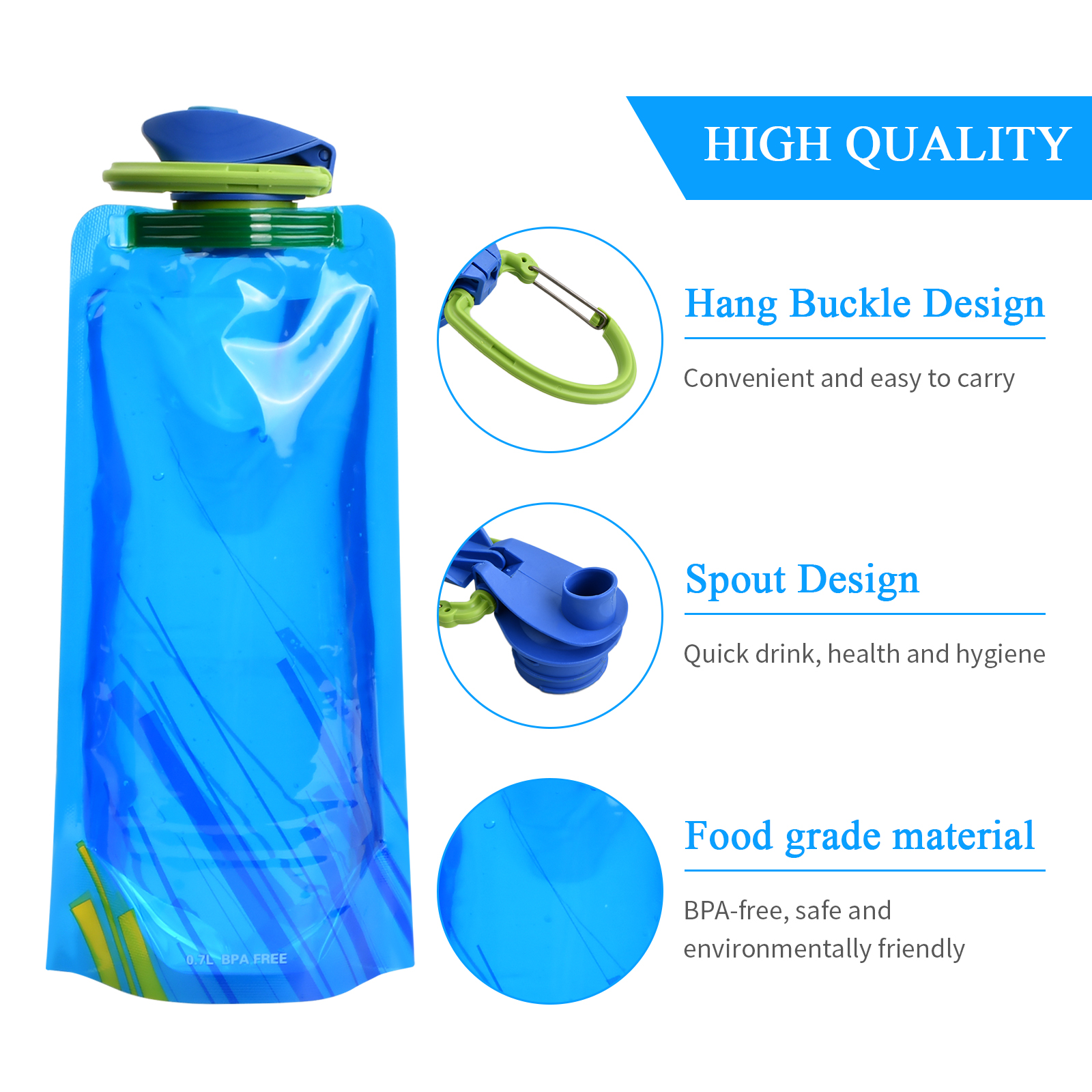 Bouteille d'eau pliable 700 ml bouteilles d'eau pliable réutilisable sac à eau  sac