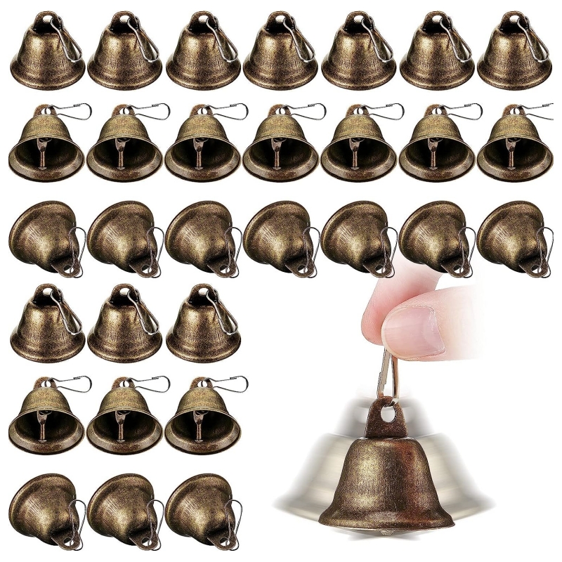 

30pcs Craft Bells Small Brass Bells For Crafts Vintage Bells With Spring Hooks For Hanging Wind Chimes Making Dog Training Doorbell Christmas Tree Wedding Decor (bronze)