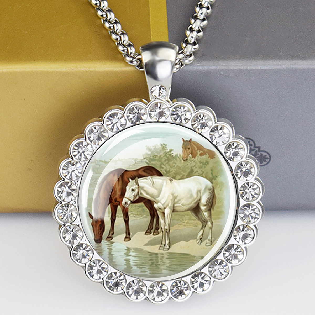 1pc horse necklace horse head photo glass cabochon pendant - Temu