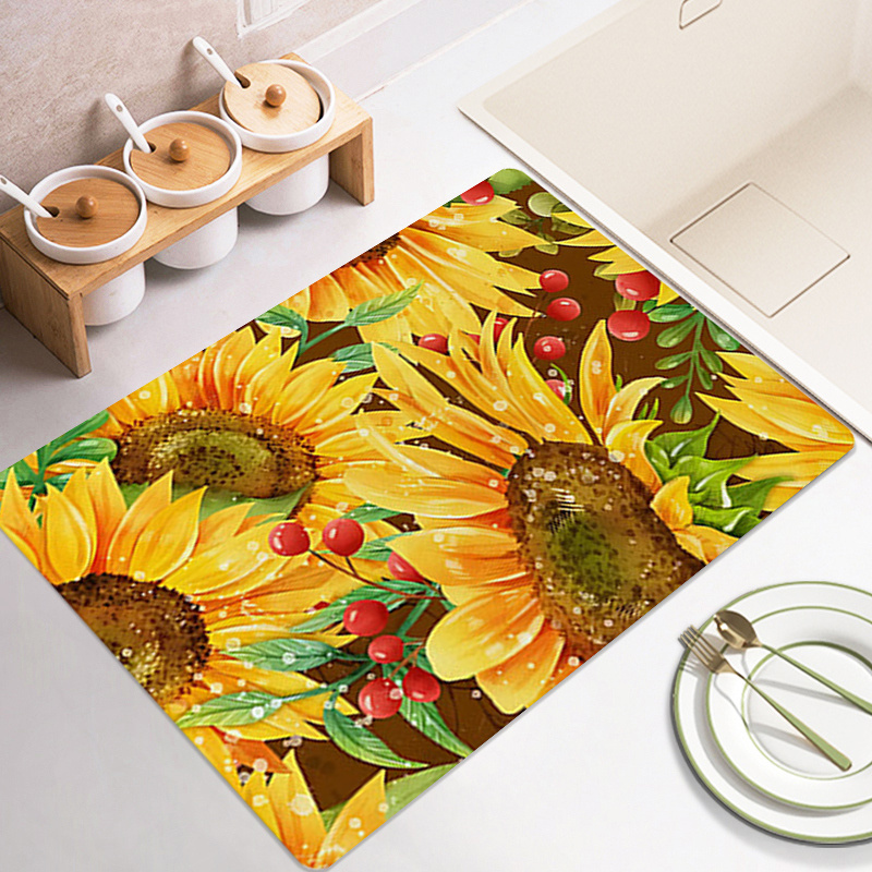 Dish Drying Mats for Kitchen Counter, Absorbent Quick Dry Dish Mat Drying  Kitchen Mat, Non-Slip Rubber Backed Hide Stain Sunflower Kitchen Drying Mat