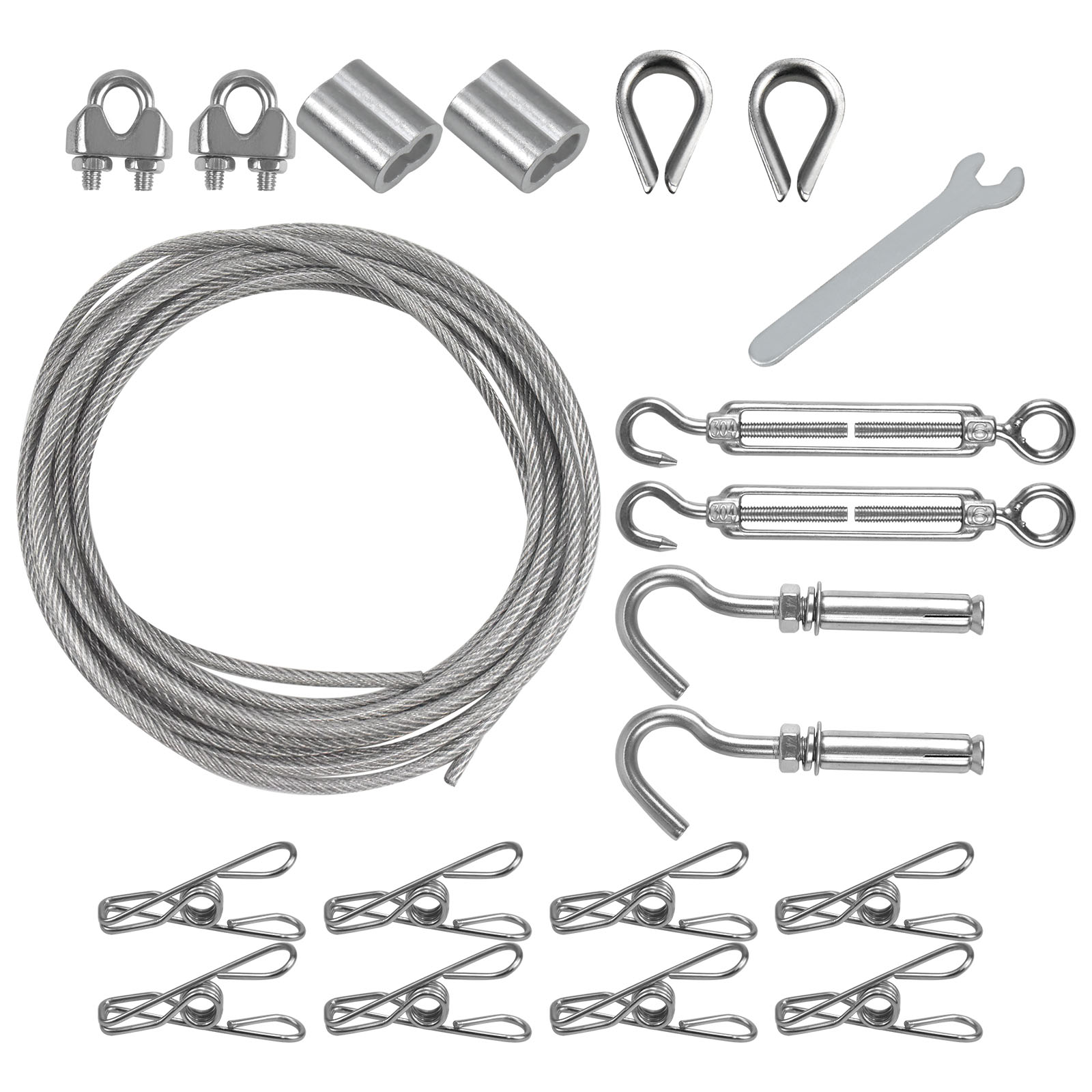8Pcs Adjustable Wire Ropes with Hooks, Stainless Steel Picture