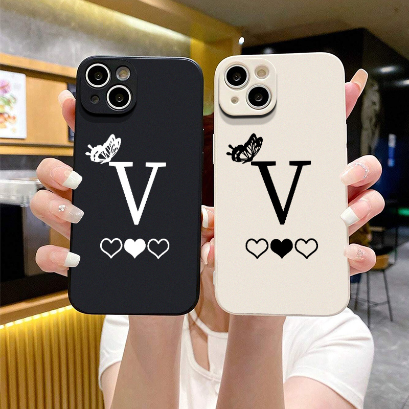

2pcs Silicone Phone Case Butterfly & Letter V Phone Case For Iphone 14 13 12 11 Pro Max Mini Xr Xs Max X 8 7 14 Plus Se 2020 Czc Camera Lens Portector Soft Cover Luxury Shockproof Fall Car Back Cover