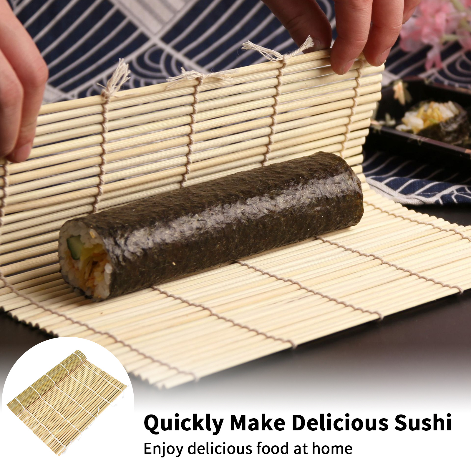 FUNGYAND Bamboo Sushi Rolling Mat with 2 Pairs of Chopsticks Natural Bamboo  9.5x9.5 2 PCS Sushi Making Kit