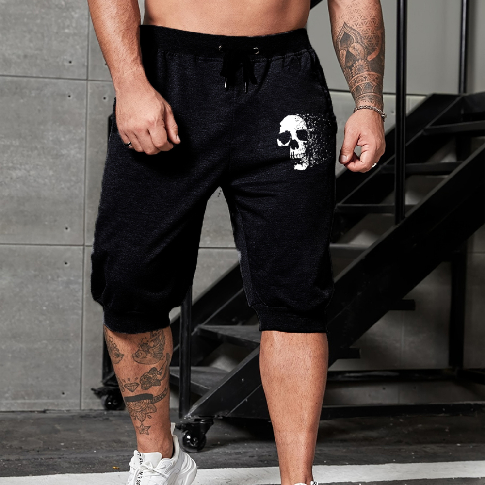 

Men's Printed Active Shorts, Casual Stretch Waist Drawstring Over-the-knee Tapered Shorts For Summer