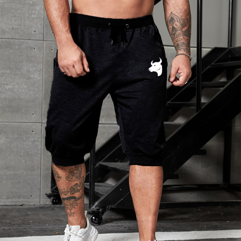 

Men's Printed Active Shorts, Casual Stretch Waist Drawstring Over-the-knee Tapered Shorts For Summer