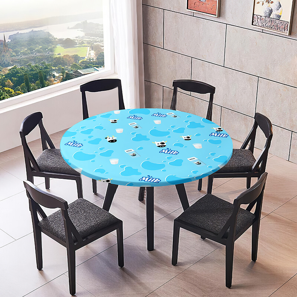 Housse de table élastique ronde lavable et imperméable pour salle à manger