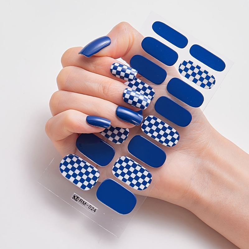 

Full Wrap Nail Stickers With Checkerboard Design, Self Adhesive Nail Decal Strip For Women And Girls