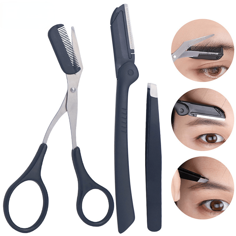 2pcs Foldable Eyebrow Razor With Safety Cover And Comb, Grooming