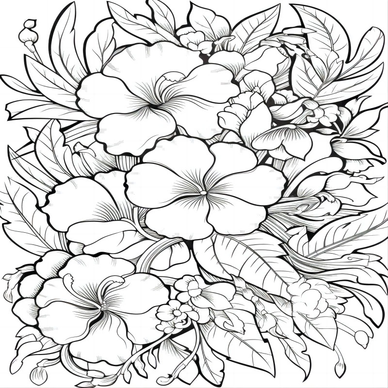 Dibujo para colorear para adultos mandala y flores tropicales.