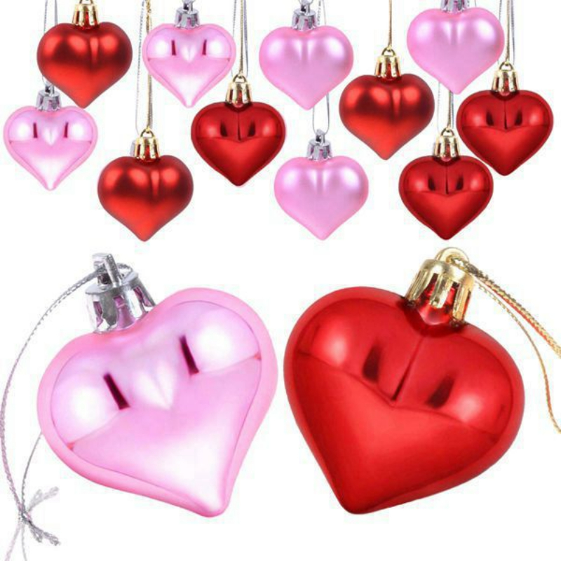 Valentine's Day Heart Ornaments, 3 Heart Baubles Heart Shaped Christmas Tree Baubles Heart Hanging Decorations for Valentine's Day Wedding Anniversary