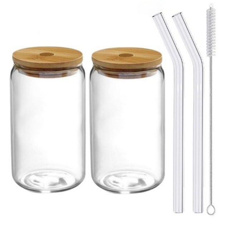 Bamboo Lid and Straw, Beer Can Glass Lid, Glass Straw, Bamboo Lid, Straw  Cleaning Brush accessories Only Beer Can Glasses Sold Separately 