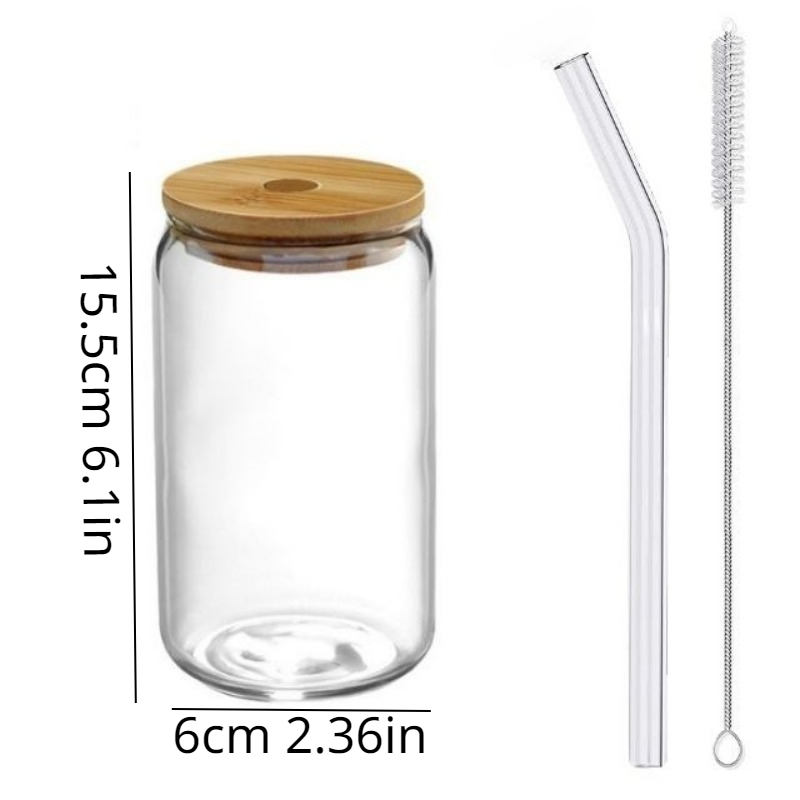 Bamboo Lid and Straw, Beer Can Glass Lid, Glass Straw, Bamboo Lid, Straw  Cleaning Brush accessories Only Beer Can Glasses Sold Separately 