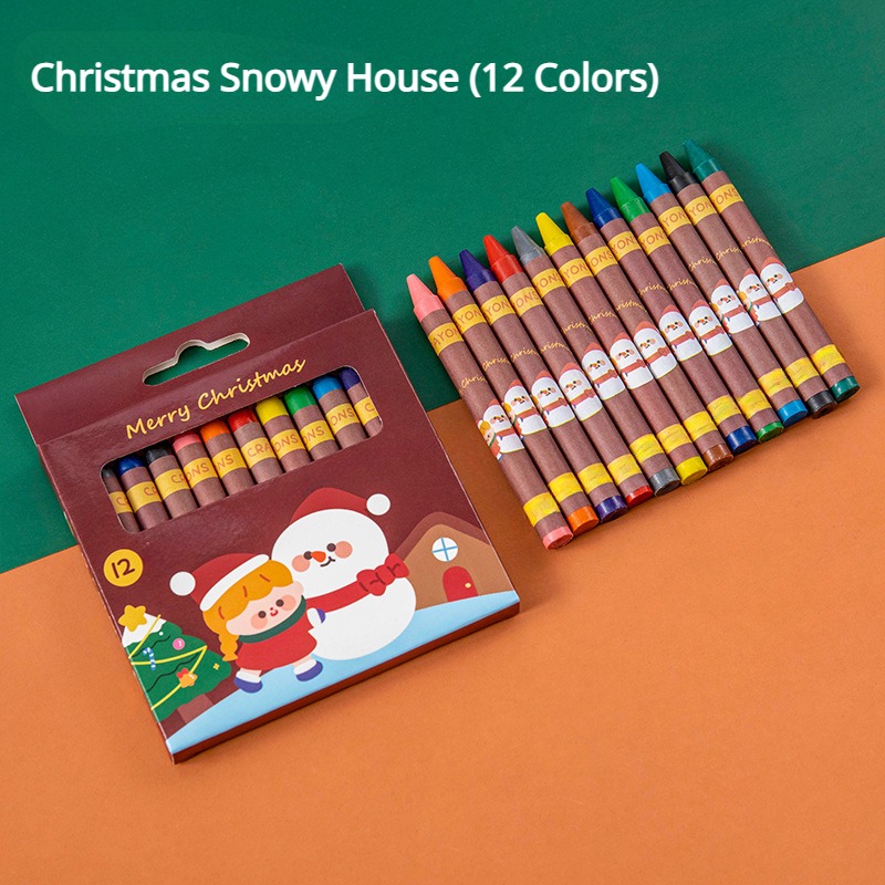 8/12 Colors Crayons Creative Cartoon Christmas Pens Drawing Non-Toxic Oil  Pastels Kids Gifts Student Pastel Pencils Art Supplies