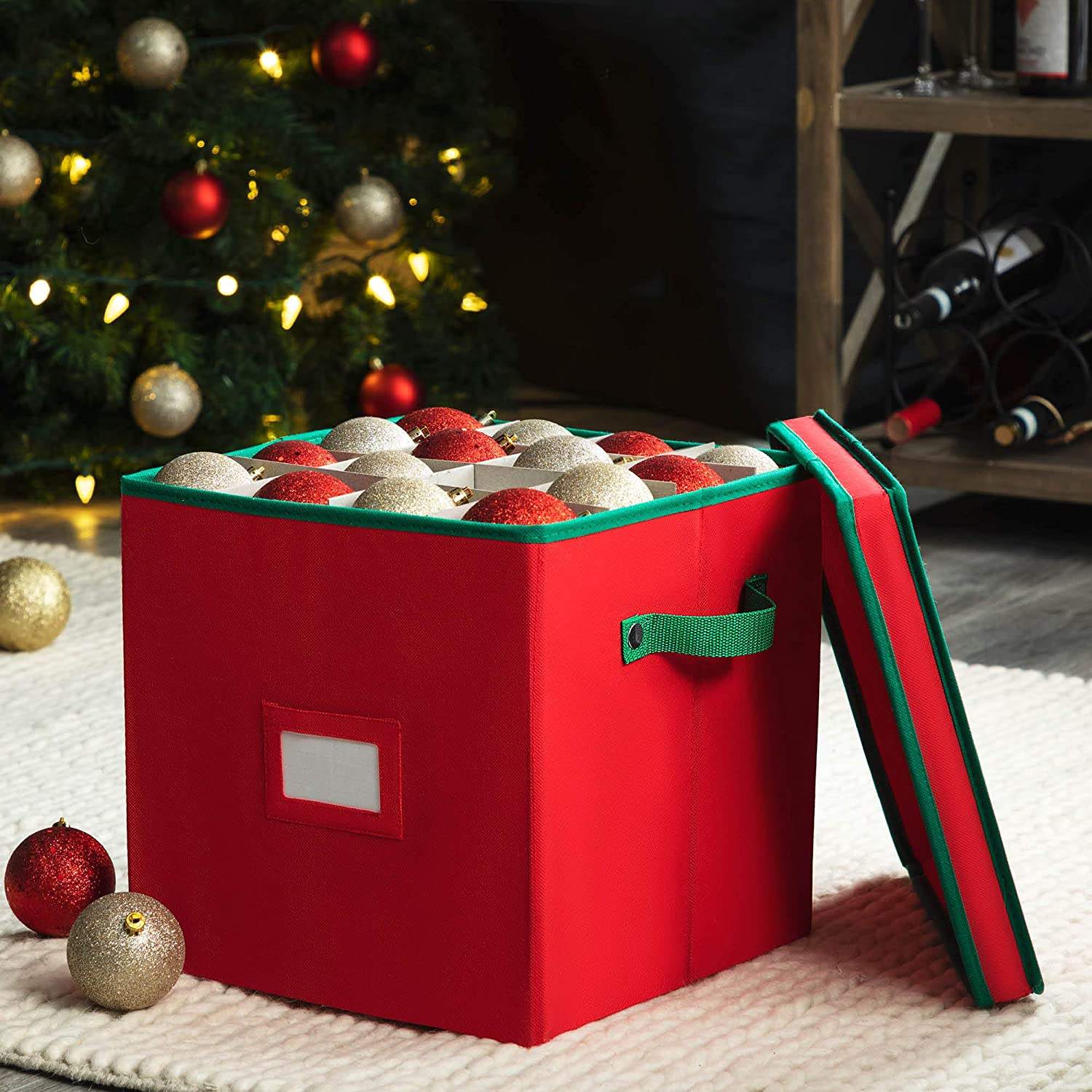 Tiny Tim Totes 48 Christmas Ornament Organizer Storage Box - Red