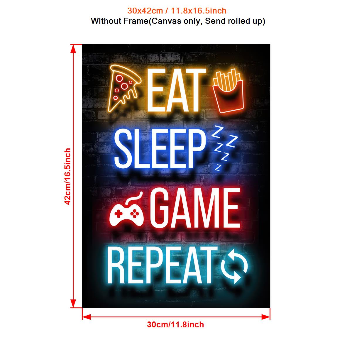 Canvas Poster Modern Game Art sleep repeat Temu game Lover Eat 