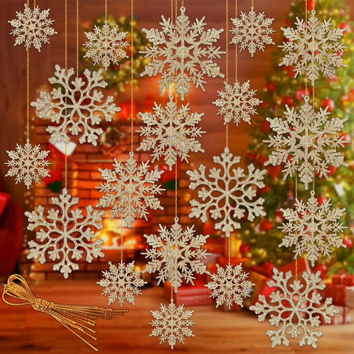 Snowflake Ornaments Plastic Glitter Snow Flakes Hanging Ornaments for  Winter Christmas Tree Decorations Craft Snowflakes