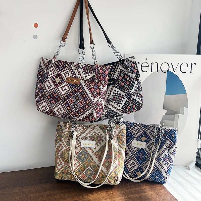 Vintage Geometric Print Tote Bag, Large Capacity Shoulder Bag, Women's  Casual Handbag & Commuter Purse - Temu