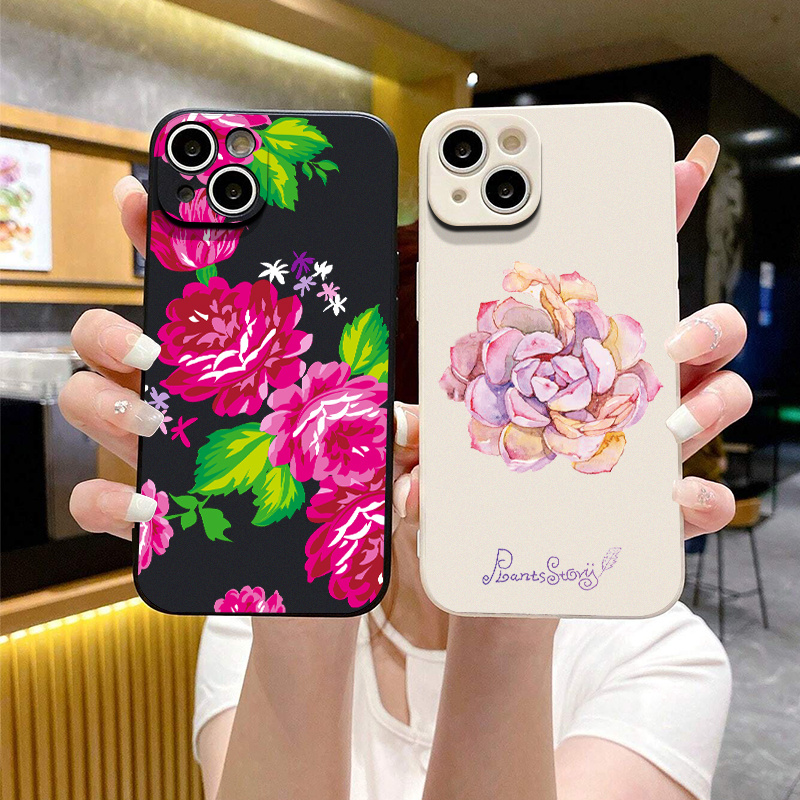 2pcs Phone Case With Flower Graphic Shockproof For iPhone 14 13 12 11 Pro  XR XS Plus Bumper Back Soft Cover Phone Cases