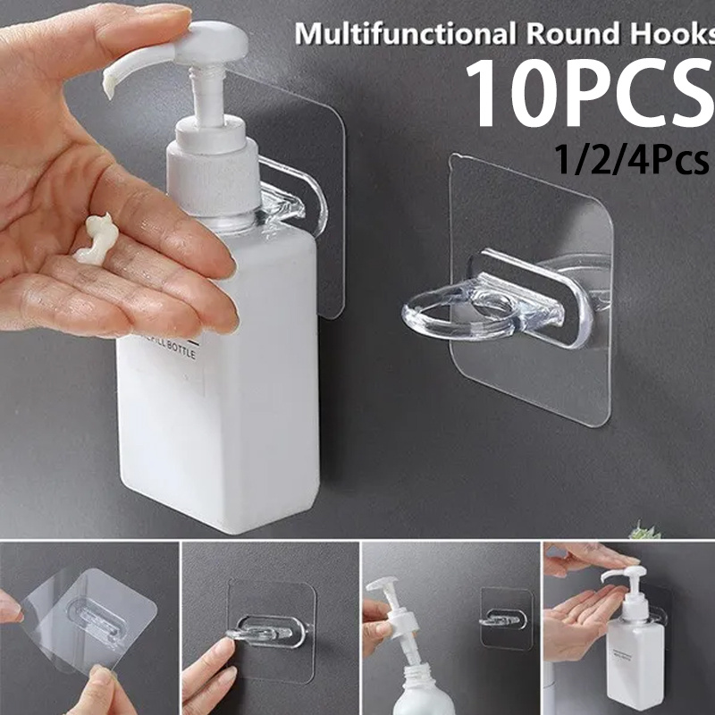 2/4pcs Circular Transparent Hooks, Self Adhesive Wall Mount Hooks,  Punch-Free Bathroom Hook, Wall Hooks, Multifunctional Round Hook, Shower  Gel Bottle