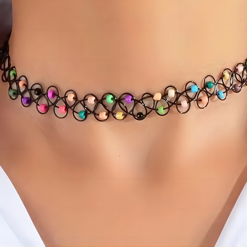Boho Resin Fish Chain Choker with Colorful Rice Beads