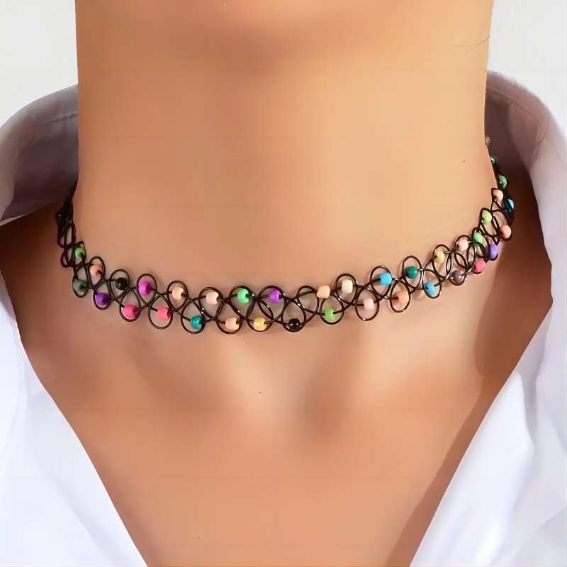 Boho Resin Fish Chain Choker with Colorful Rice Beads