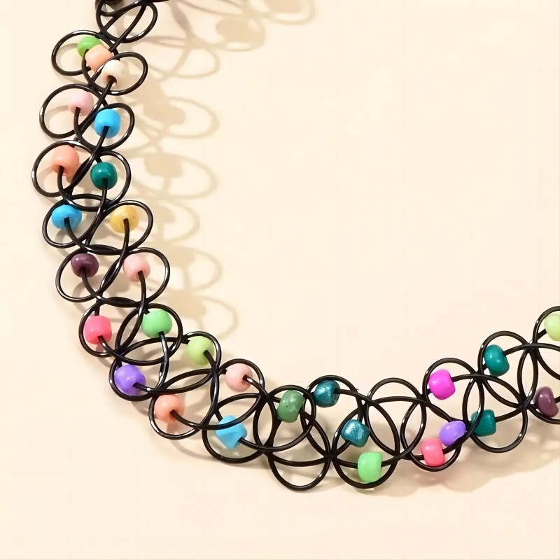 Boho Resin Fish Chain Choker with Colorful Rice Beads