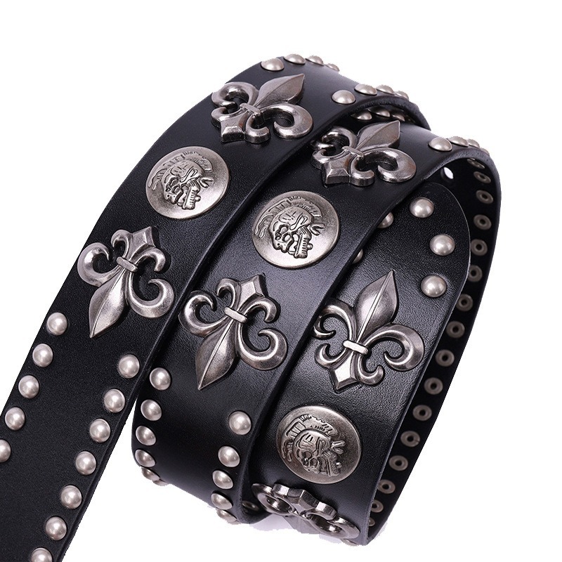 Y2k Rose Red Skull Belt Sparkling Rhinestone Inlaid Stone Pattern