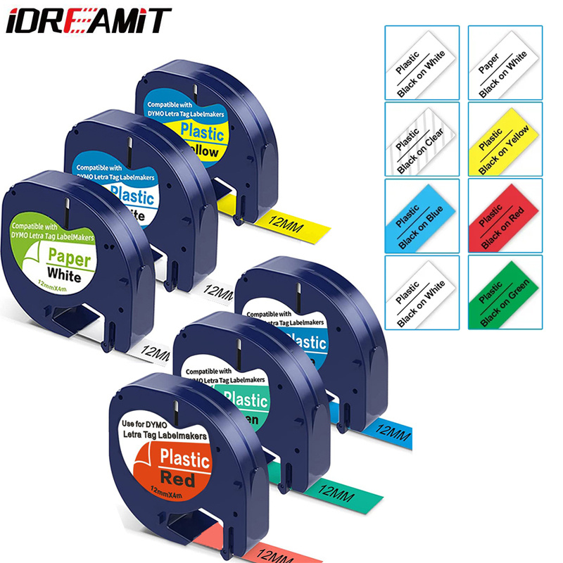 Fimax Ruban pour Étiqueteuse Compatible pour Dymo LetraTag Étiquettes en  Plastique 12 mm x 4 m Noir sur Blanc Recharge Dymo Ruban pour LT-100H  LT-100T LT-110T XR QX50 XM : : Fournitures