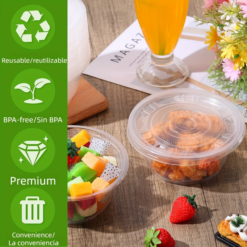 10/50pcs Clear Meal Prep Plastic Salad Bowls With Lids Airtight Disposable  Soup Fruit Lunch Set Stackable Leakproof Microwave Safe Freezer Safe Weddin