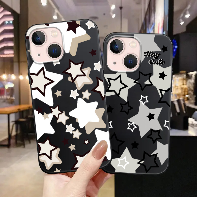 Grey Black Star Pattern Phone Case Iphone 11 12 13 14 Pro - Temu