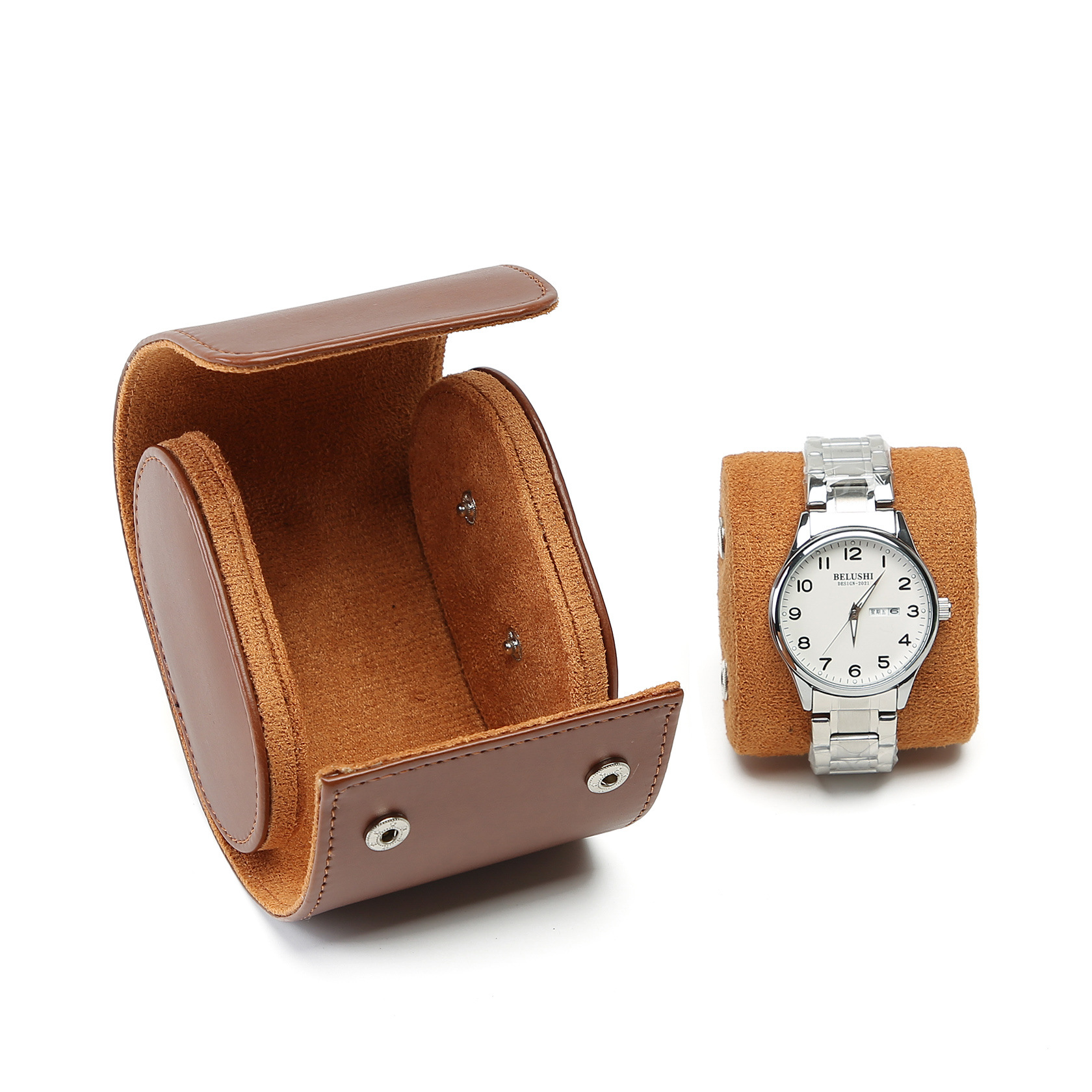 Brown Leather Watch Case Roll 3-4 Watches Men Travel Wrist 