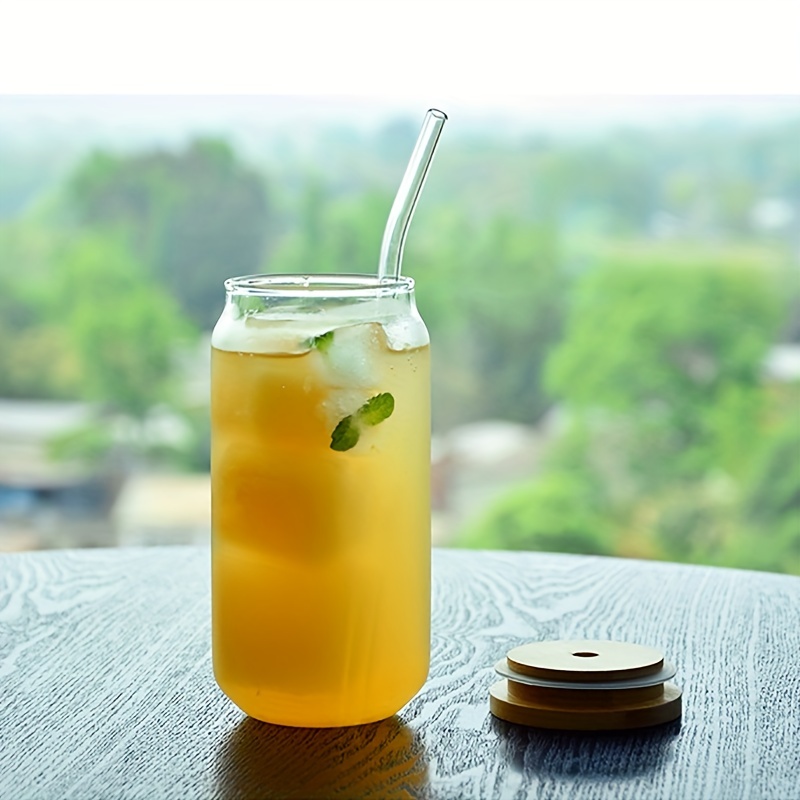 Vertical Stripes Glass Cup With Wooden Lid And Handle - Perfect For Tea,  Juice, Milk, Water, Beer, And More - Temu