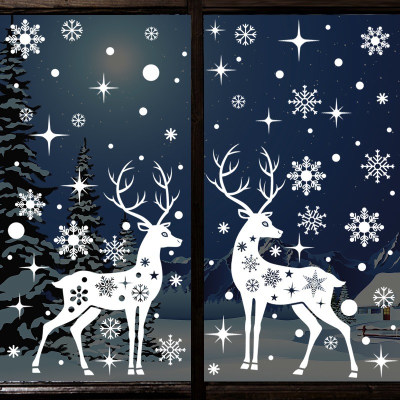 Large White Christmas Window Stickers Snowflake Elk Xmas - Temu