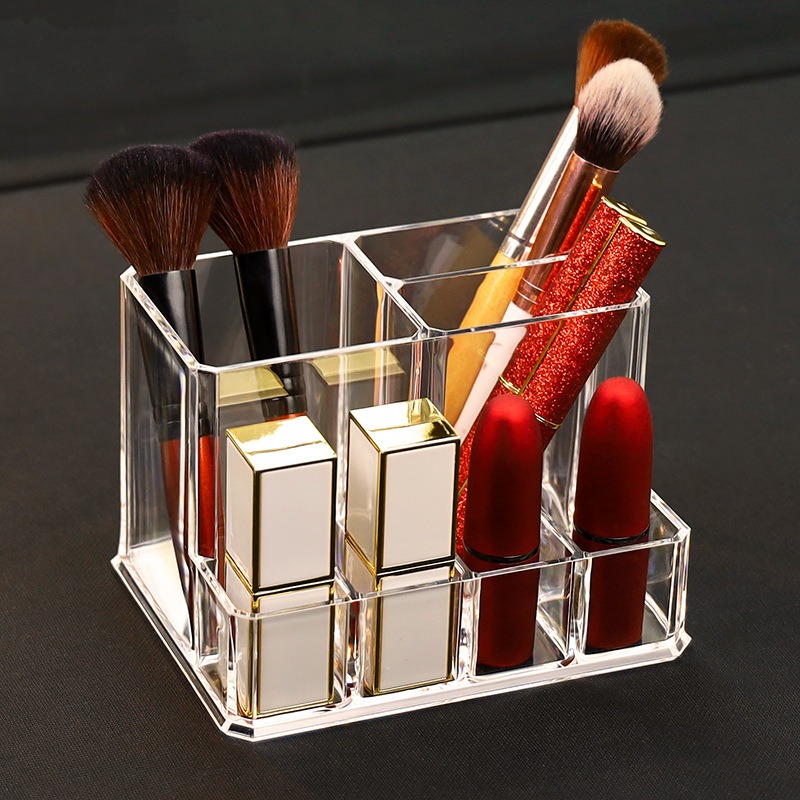 Organizador de maquillaje transparente para tocador, vitrina de  almacenamiento de cosméticos de plástico, 9 compartimentos para lápices  labiales