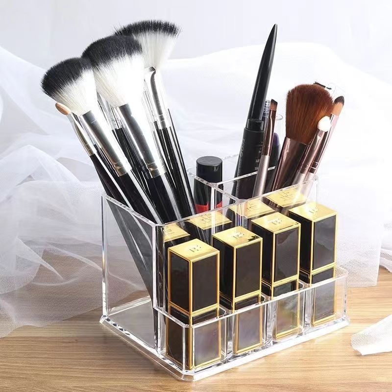 Organizador de maquillaje transparente para tocador, vitrina de  almacenamiento de cosméticos de plástico, 9 compartimentos para lápices  labiales
