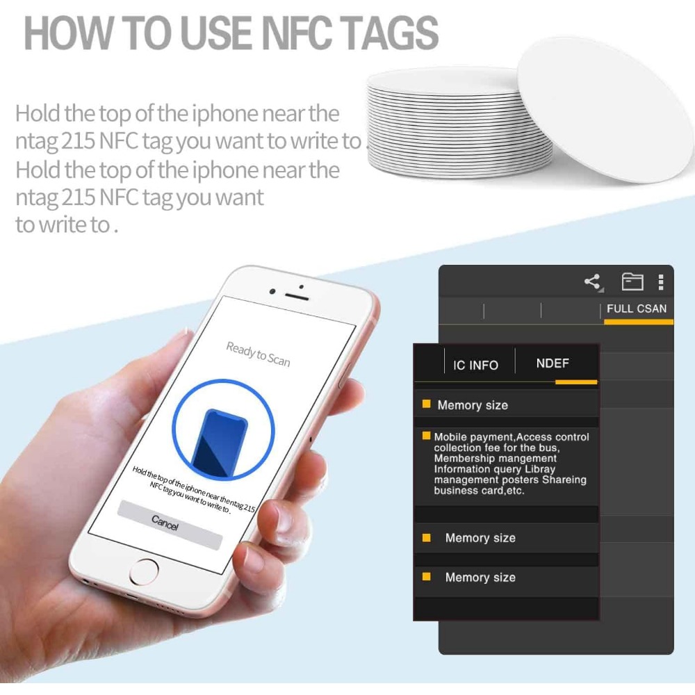 50 tarjetas NFC, etiquetas NFC Ntag215 NFC chip NFC 215, tarjetas de  monedas NFC reescribibles, calcomanías RFID compatibles con teléfonos  móviles y