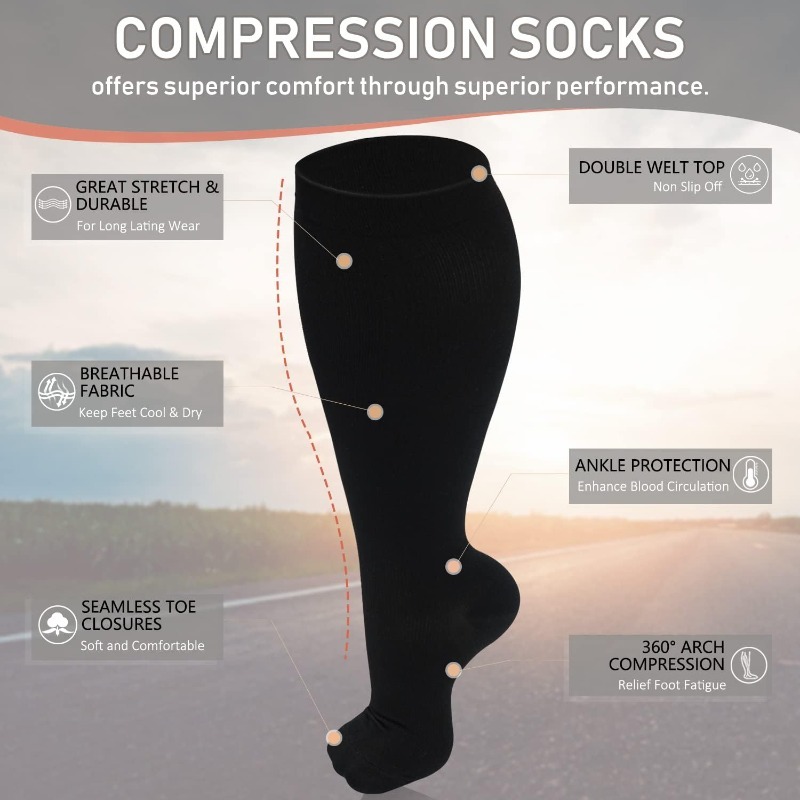 5 Pairs Graduated Compression Socks for Women&Men 20-30mmhg Knee High Sock
