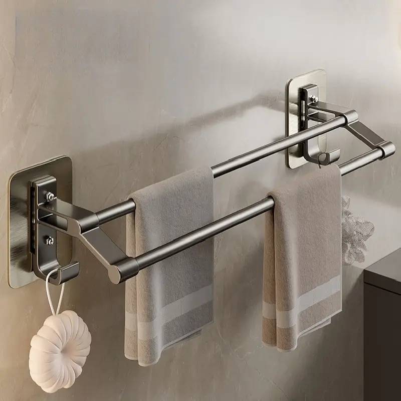 Punch-free Bathroom Towel Rack, Toilet Shelf Towel Bar, Stick Wall Hanging  Towel Storage Rack, Suitable For Towel Bath Towel Storage And Finishing -  Temu