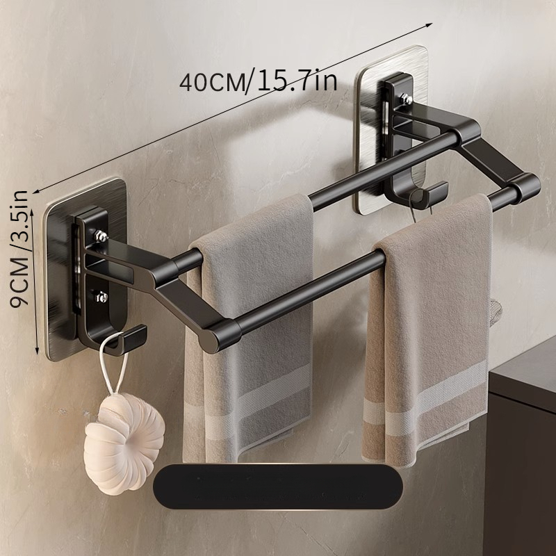 1pc Black Self-adhesive Double Bar Towel Holder, Wall Mount