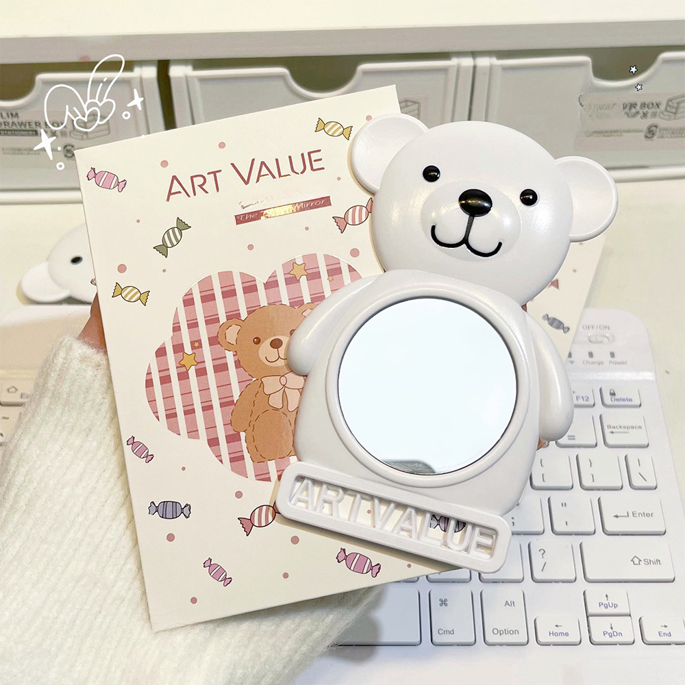 Kawaii 1 pièce Organisateur de maquillage à motif ours dessin animé avec  miroir, Mode en ligne